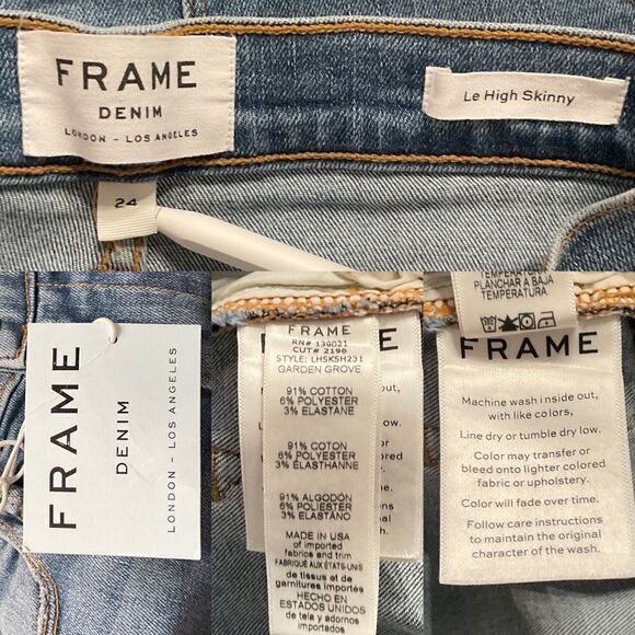 Frame Le High Skinny Blue Garden Grove Destroyed Hem Skinny Jeans 24 NWT - Picture 6 of 7